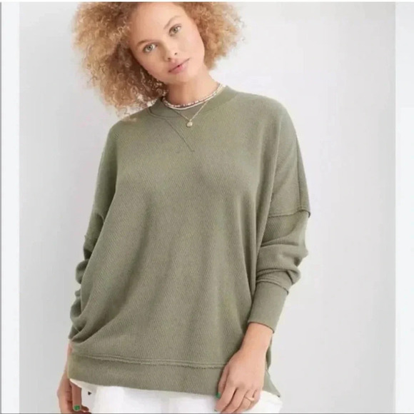 Aerie Olive Green Long Sleeve Crewneck Pullover Sweatshirt Women’s Size Small - Picture 1 of 7